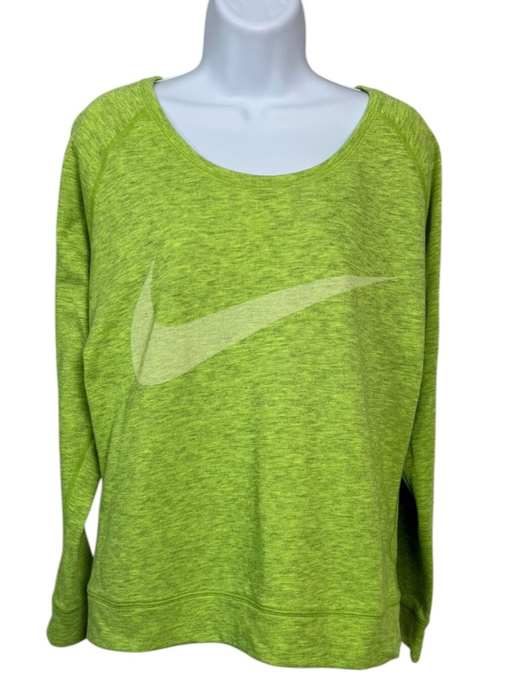 Nike Dri-FIT Volt Lime Big Swoosh Long Sleeve Athletic Top Women's M - Picture 2 of 9